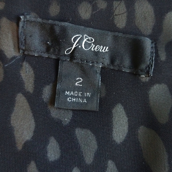 J. Crew Long-sleeve Peplum Top Printed Satin-Crepe Black White Abstract K4111 - Picture 9 of 10